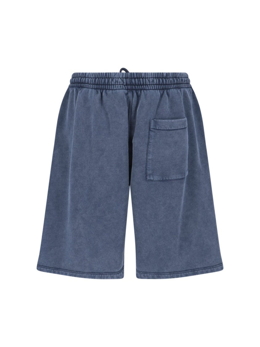 Off-White Blue Mid-Rise Cotton Logo Shorts