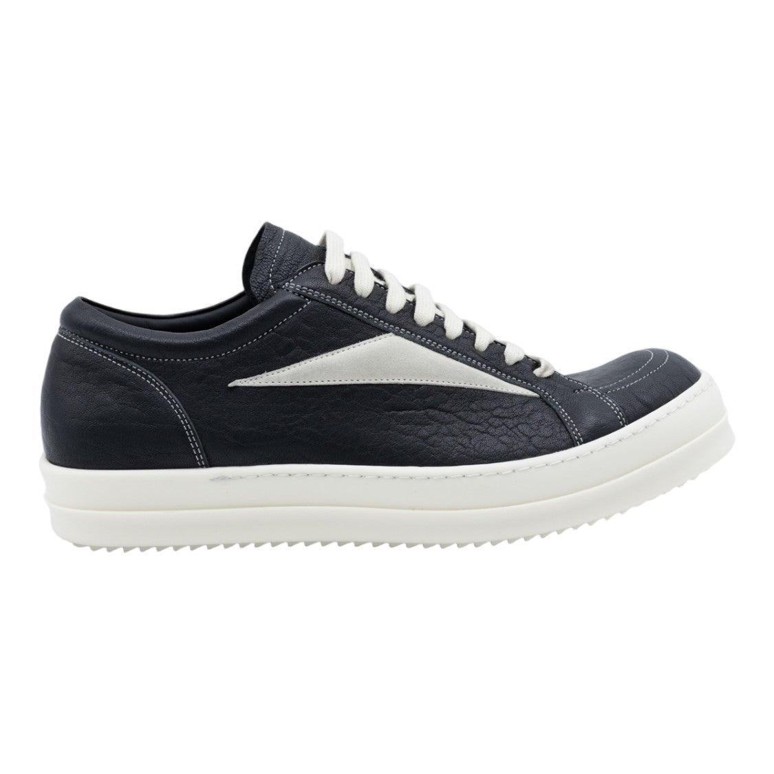 Rick Owens Low-Top Black Leather Sneakers With Angular Side Stripe