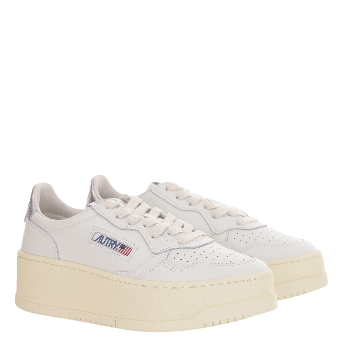 Autry Medalist Platform Low Leather Sneakers With Contrast Heel Tab