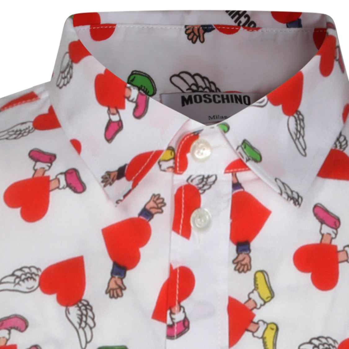Moschino Long-Sleeve White Casual Shirt With Heart Motif