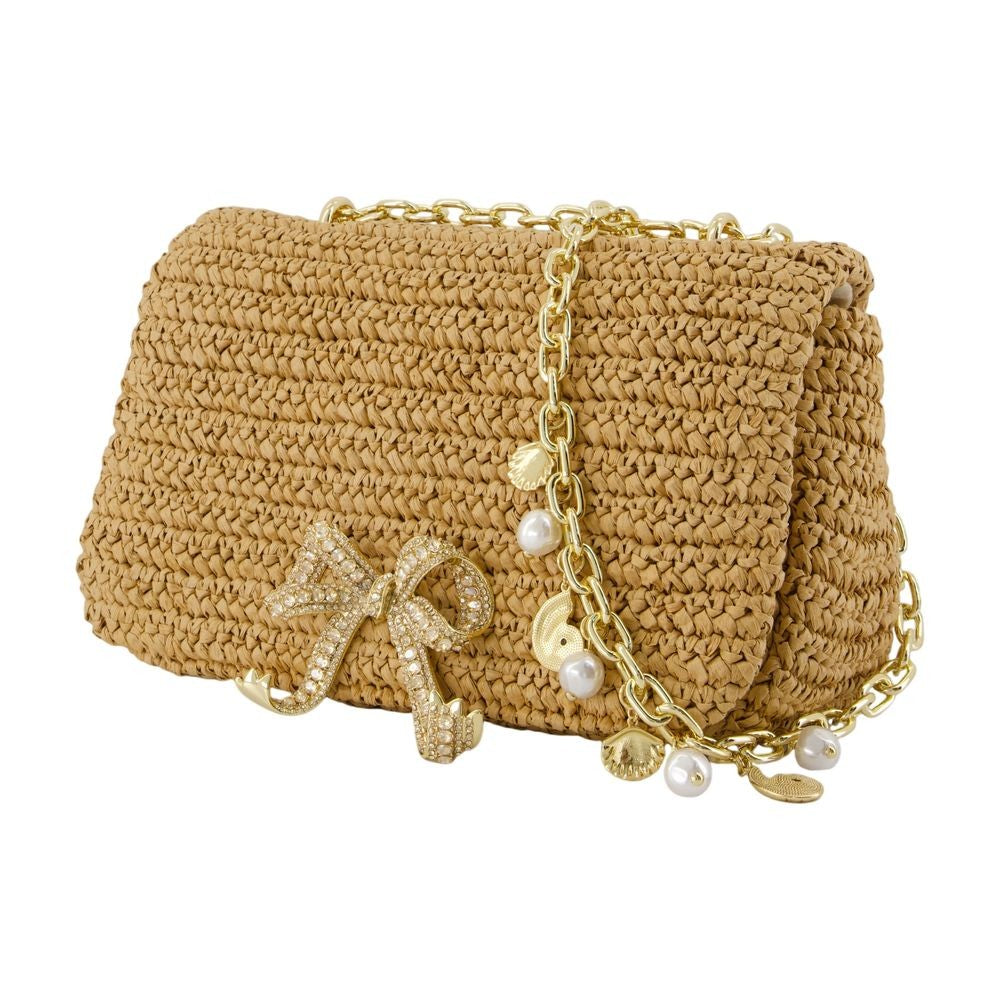 Self-Portrait Bow Charm Shoulder Bag - Raffia - Brown