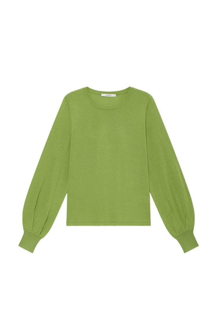 Maliparmi Extra Fine Merino Wool Pleated Shoulder Crewneck Sweater