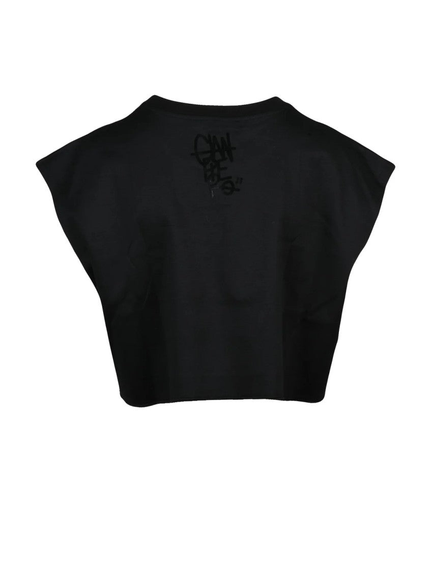 Dolce & Gabbana Black Playful D&G Logo Rainbow Cropped Cotton T-Shirt