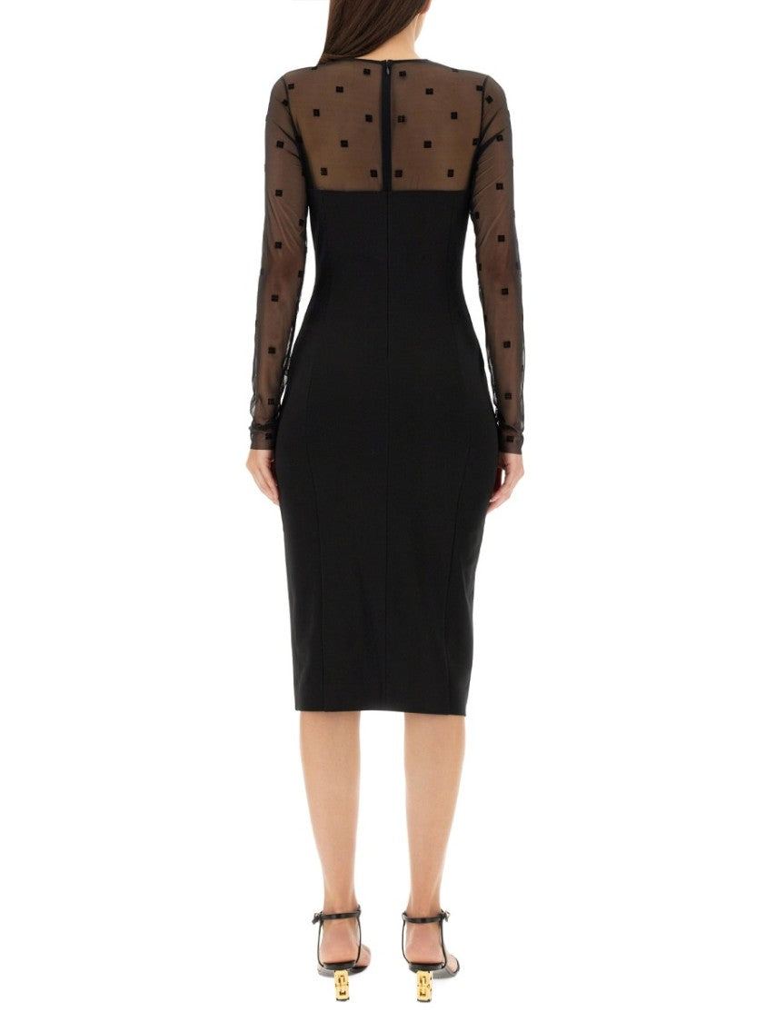 Givenchy Midi Dress With 4G Pattern And Sheer Sleeves