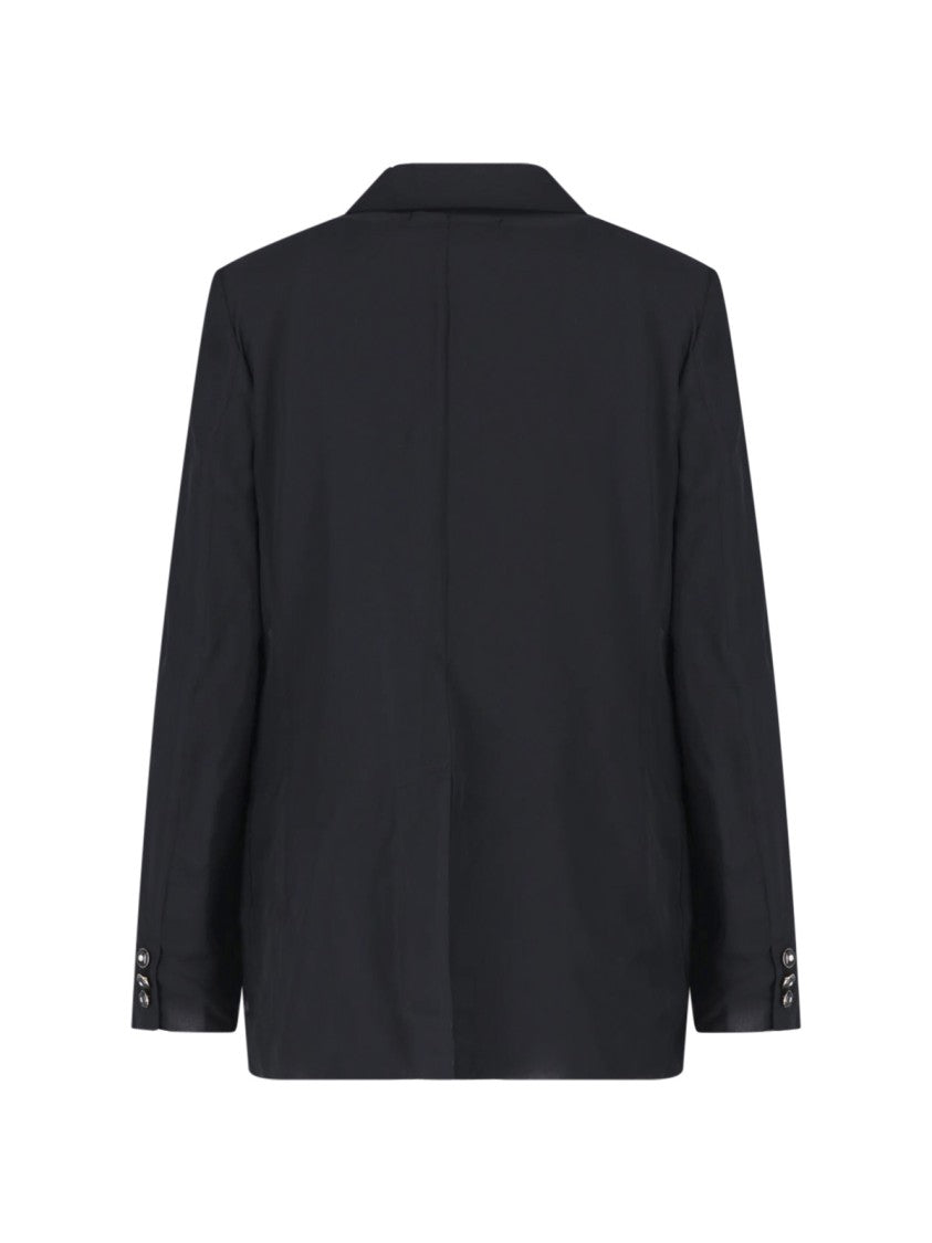 Comme Des Garçons Semi-Transparent Layered Black Wool Blazer With Classic Notch Lapel