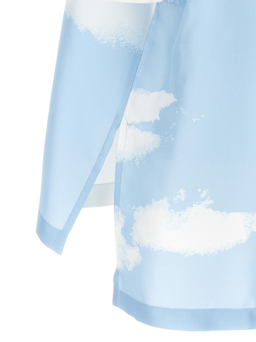 Moschino Cloud Print Silk Shirt With V-Neck And Asymmetric Design