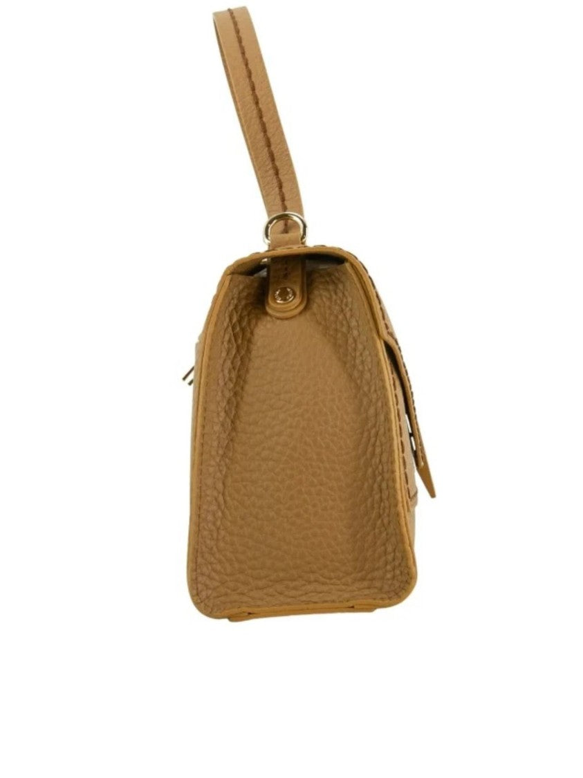 Visona` Brown Queen Rectangular Pebbled Leather Handbag