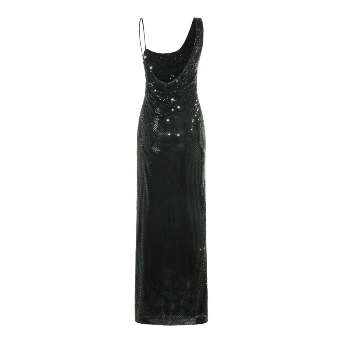 Self-Portrait Long Black Dress With Asymmetrical Neckline And Rhinestone Accents