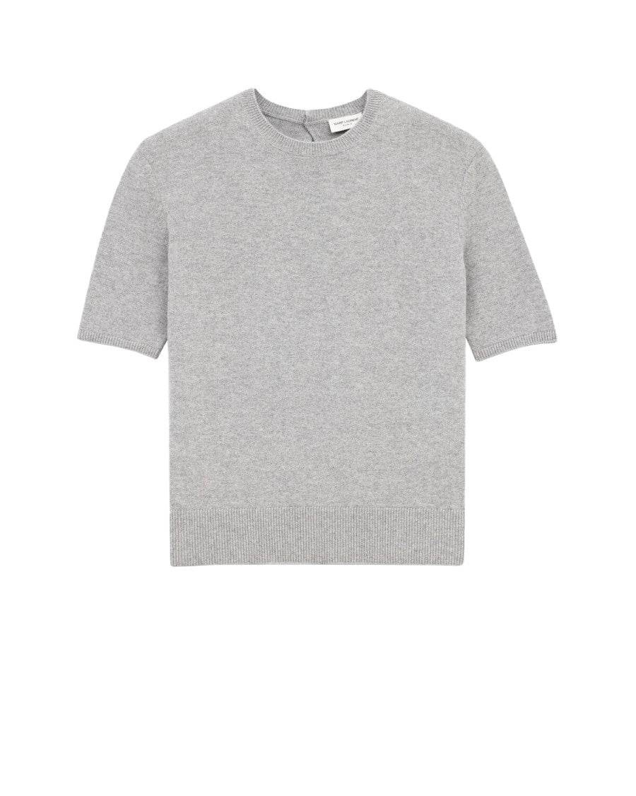 Saint Laurent Short-Sleeved Wool Sweater With Classic Crew Neckline