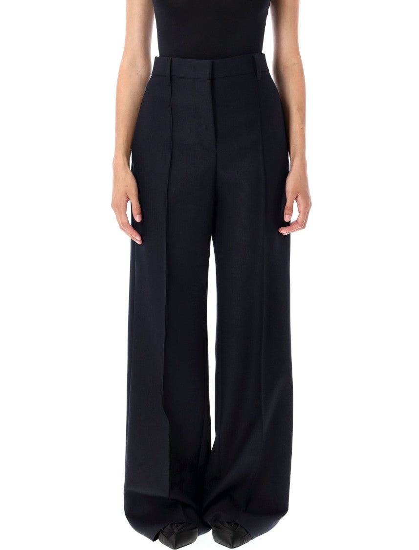 Prada Wide-Leg Chevron Pattern Wool Pants With Tailored Silhouette