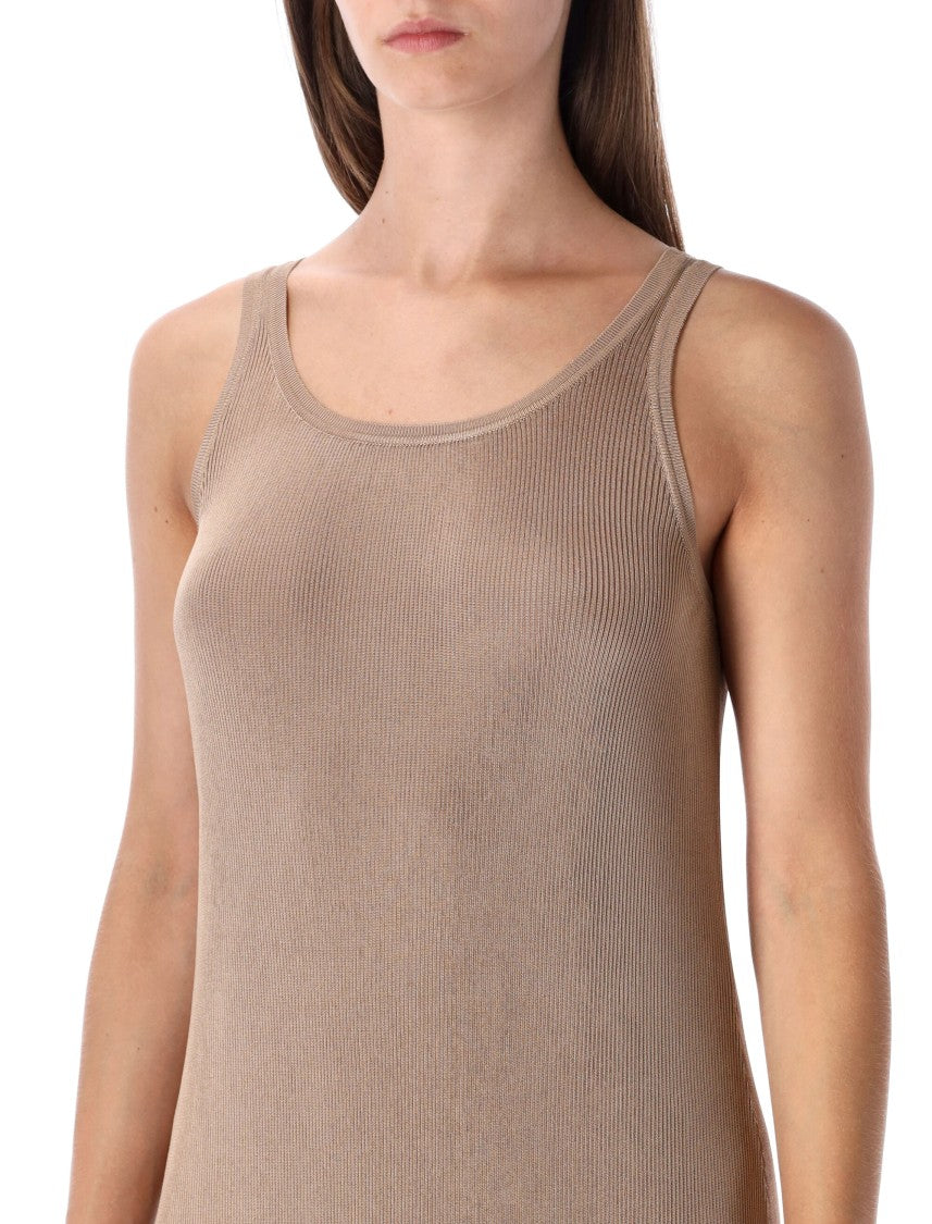 Saint Laurent Beige Rib-Knit Long Tank Dress