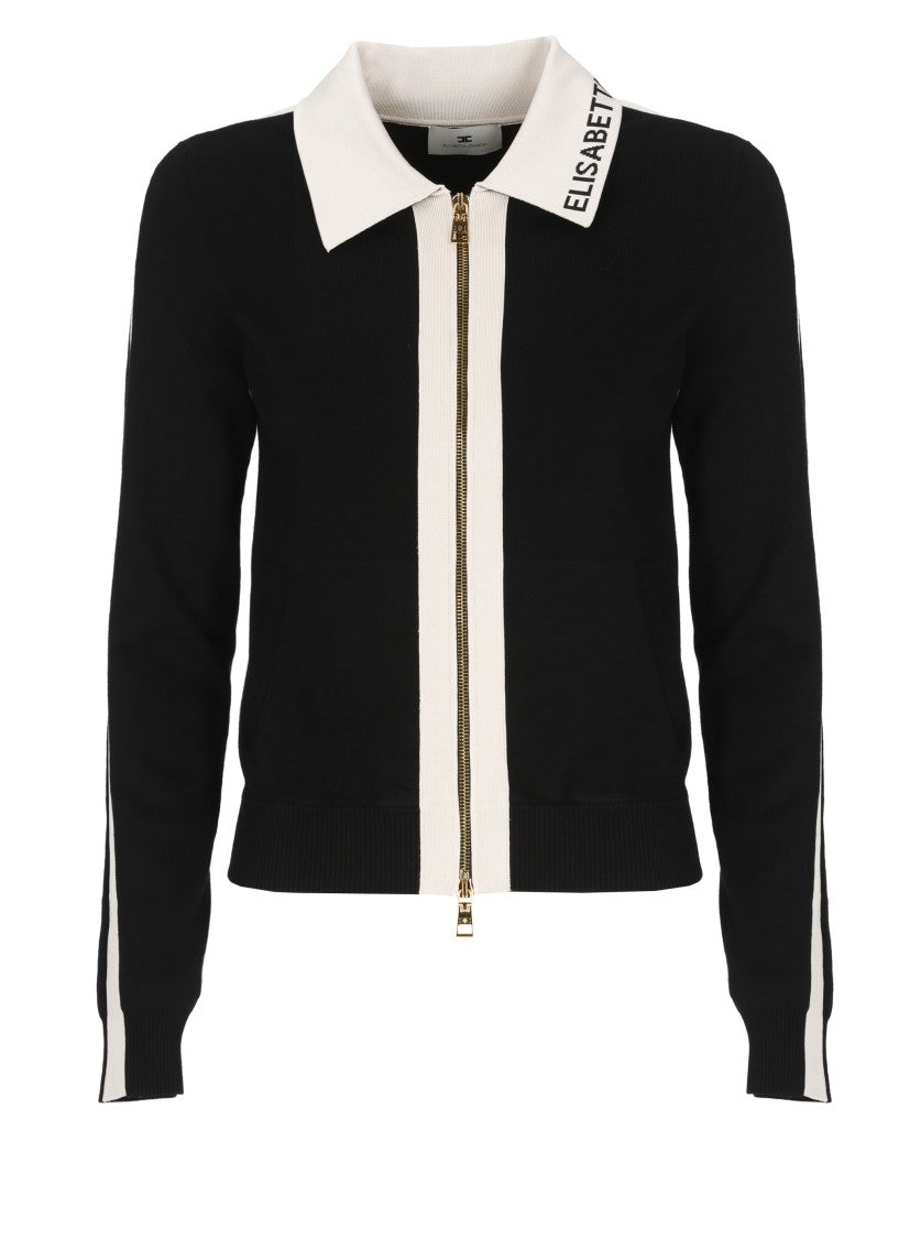 Elisabetta Franchi Black Zip Front Logo Viscose Sweater