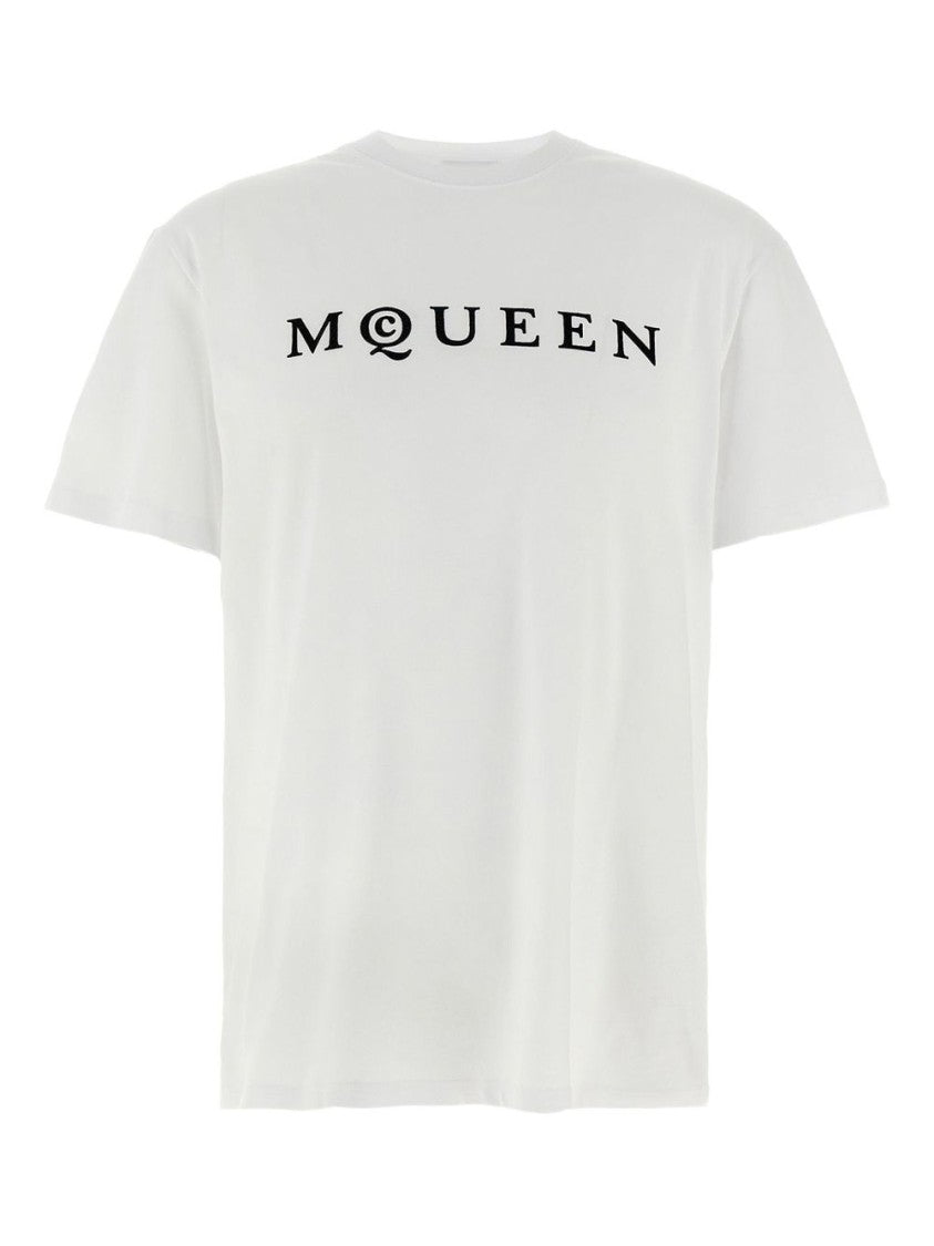 Alexander Mcqueen Crew Neck White T-Shirt With Logo Print