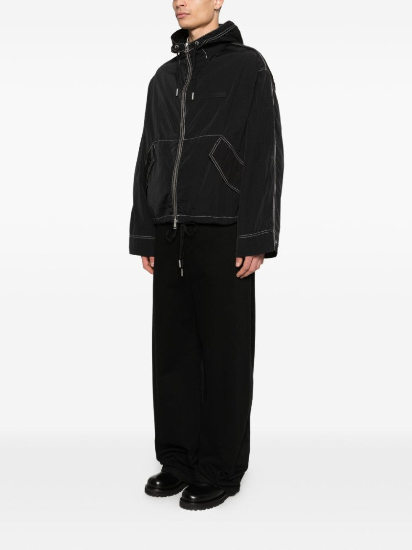 Ami Paris Black Contrast Stitching Hooded Zip Jacket