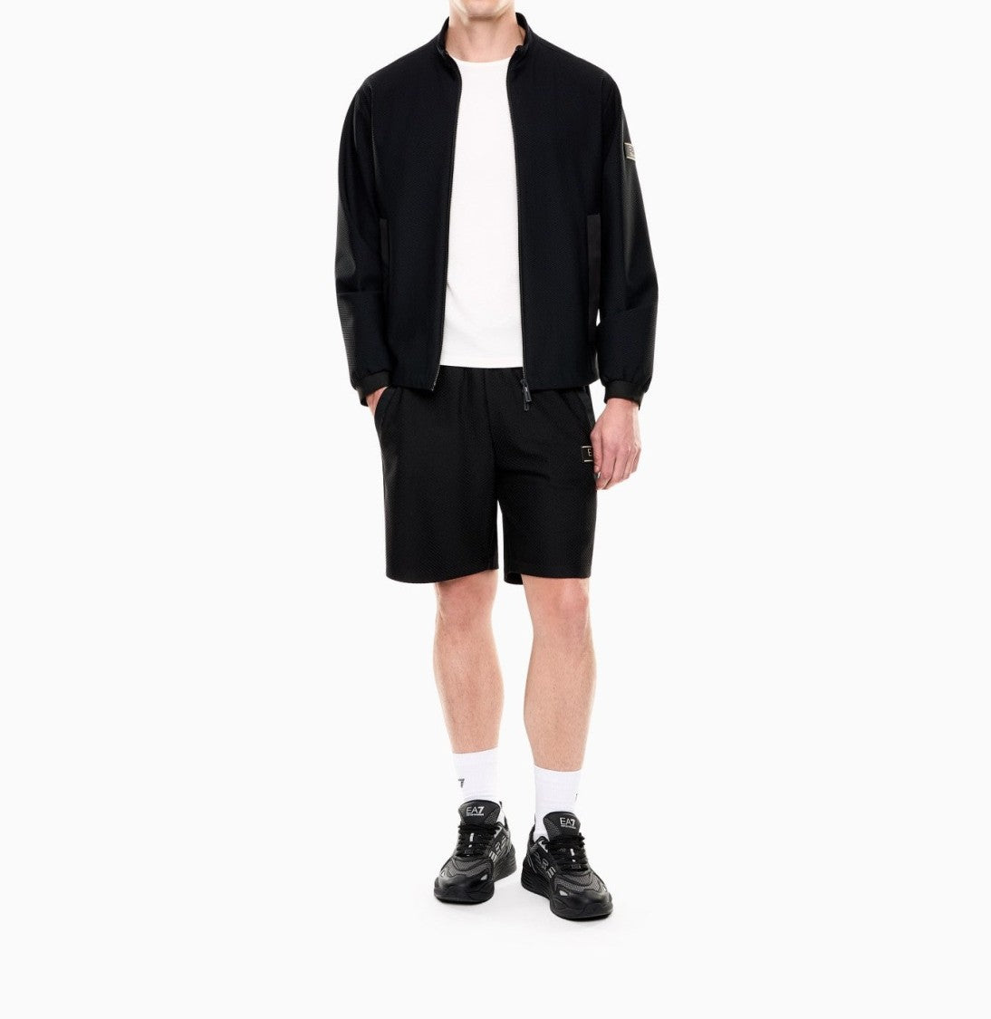 Ea7 Emporio Armani Regular Fit Black Bomber Jacket With Subtle Logo