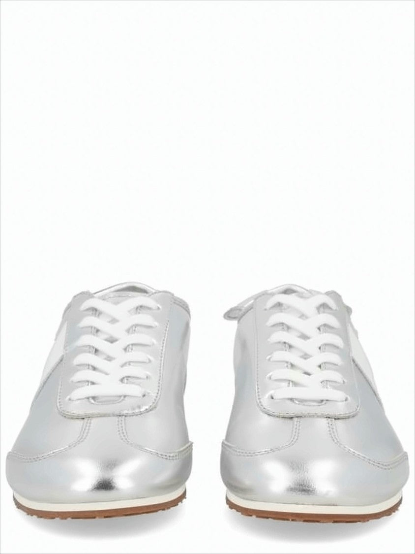 Marine Serre Metallic Silver Leather Sneakers With Crescent Accent