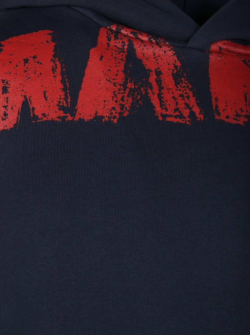 Marni Navy Blue Hoodie With Distressed Red Graphic