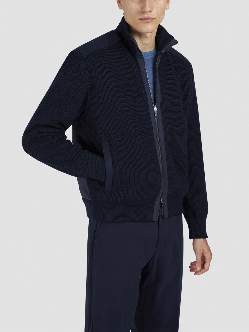 Paul & Shark Ribbed Wool Jacket With Quilted Back Panel And Zip Closure