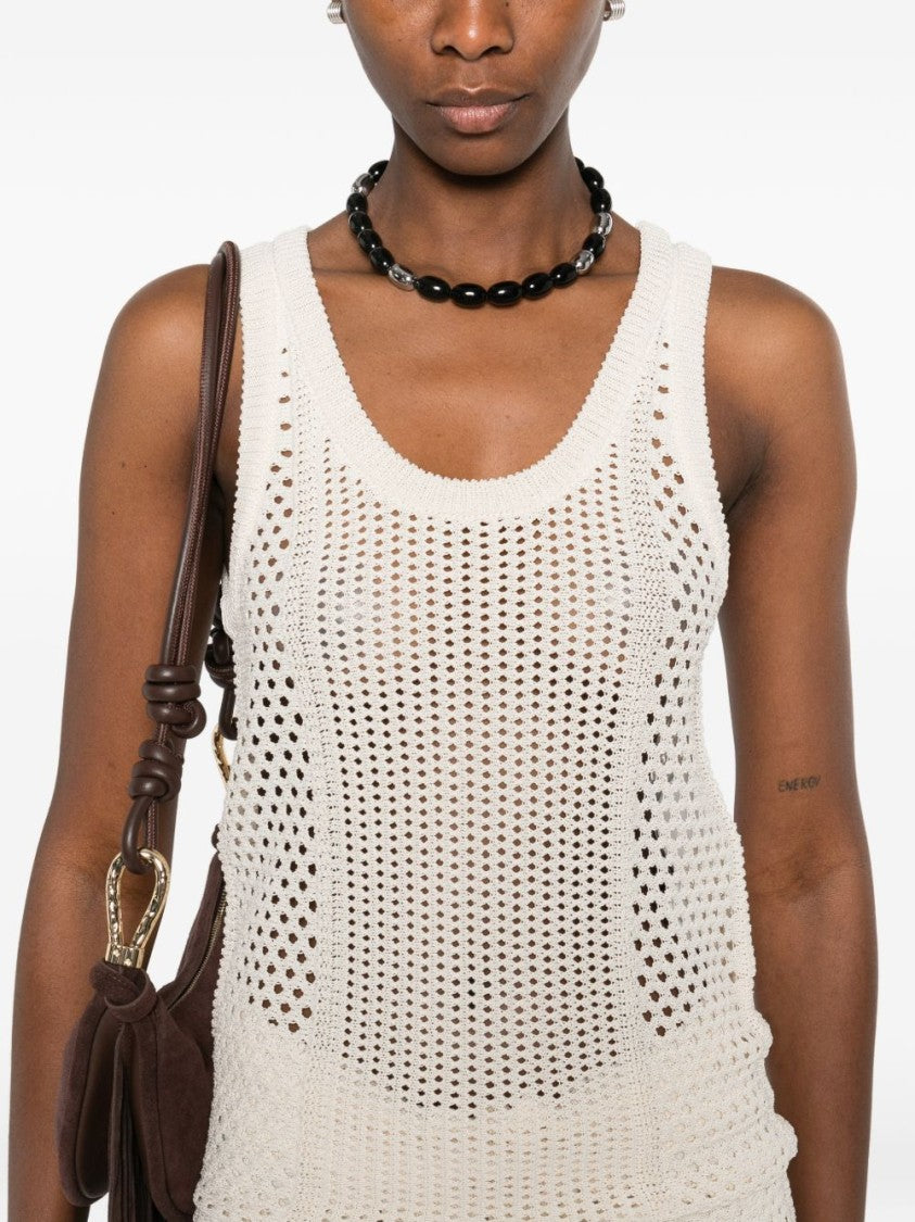 Golden Goose White Round Neck Embroidered Cotton Tank Top