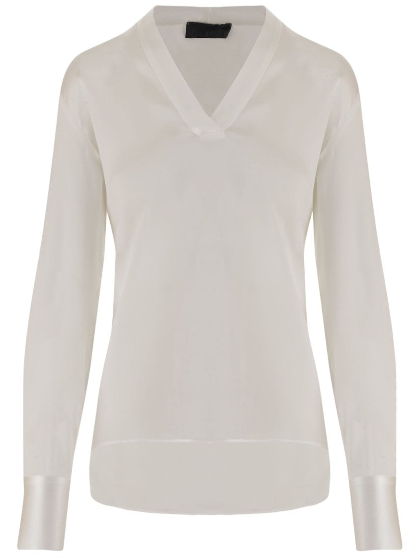 F.It V-Neck Stretch Silk Shirt With Buttoned Cuffs