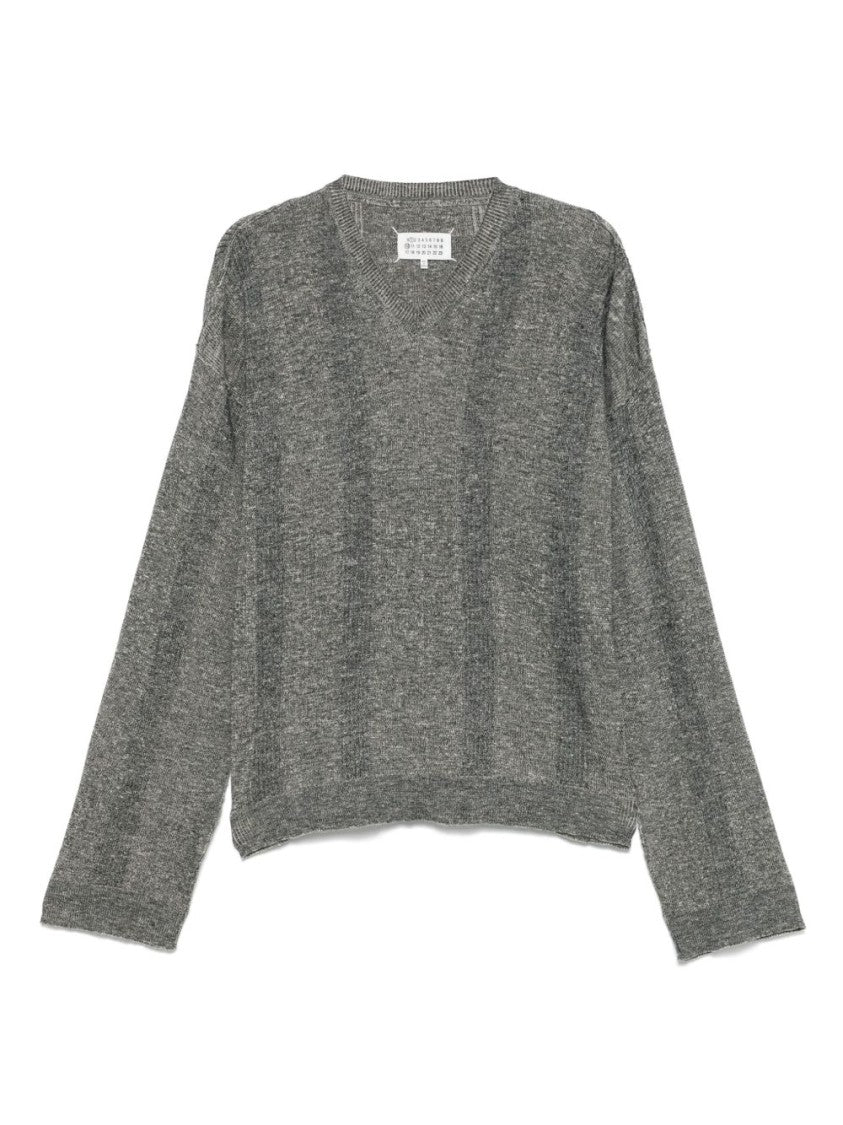 Maison Margiela Contemporary Grey V-Neck Oversized Sweater
