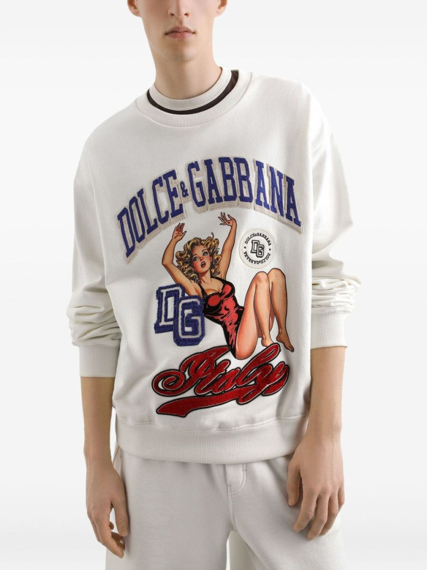 Dolce & Gabbana Graphic Print Crew Neck Sweatshirt With Ribbed Cuffs