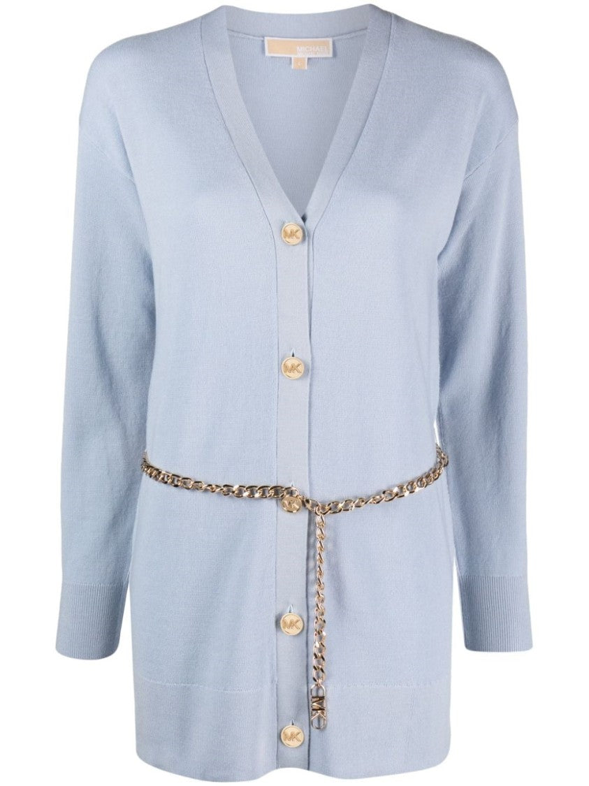 Michael Kors Merino Wool Cardigan With Chain Belt