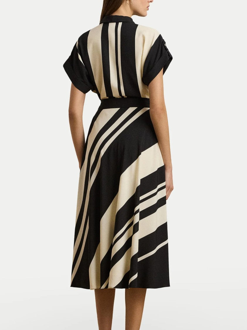 Lauren Ralph Lauren Bold Black And Cream Striped Midi Dress
