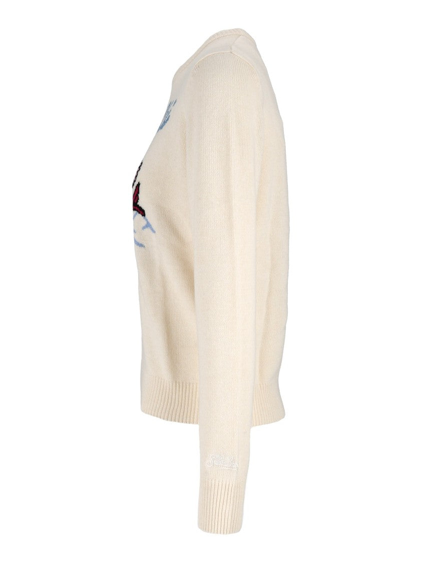Mc2 Saint Barth Light Beige Crewneck Sweater With Vintage Ski Graphic