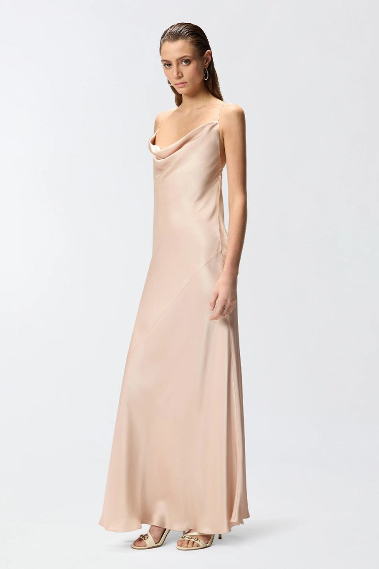 Pinko Pink Farro Cowl Neck Bias-Cut Acetate Maxi Dress