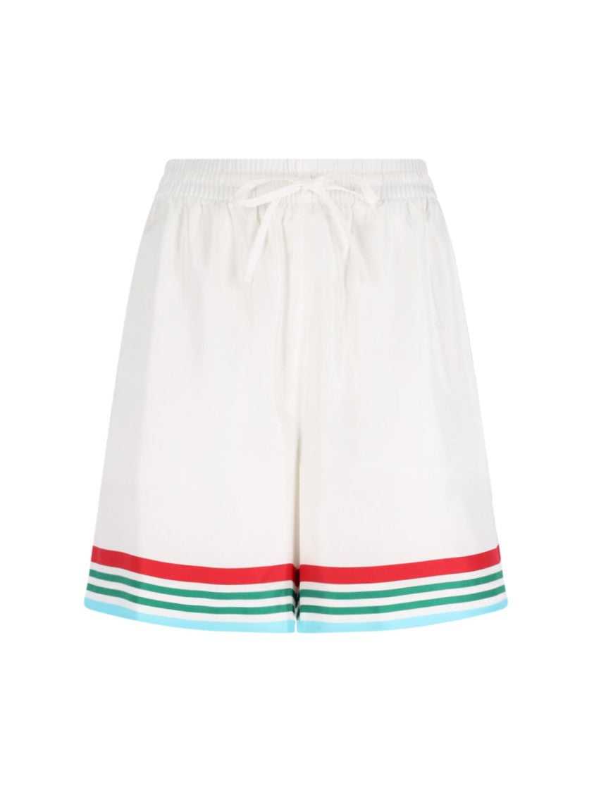 Casablanca Silk Shorts With Multi-Color Logo Print
