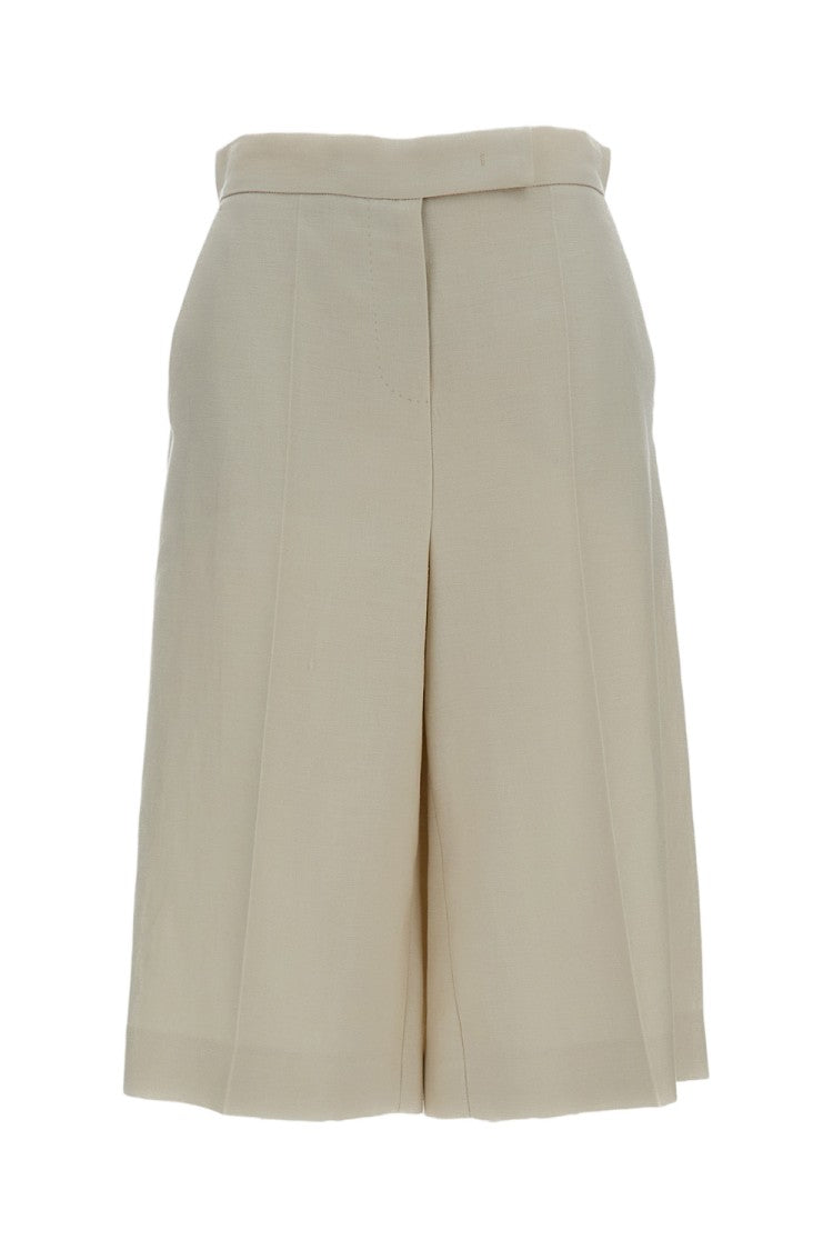 Max Mara Beige Khaki Linen Bermuda Shorts