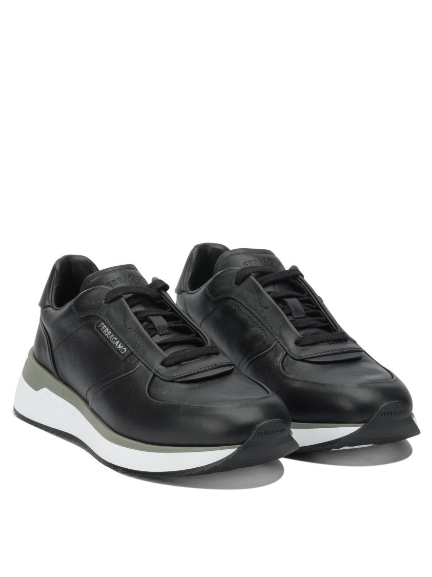 Ferragamo Streamlined Black Leather Sneakers
