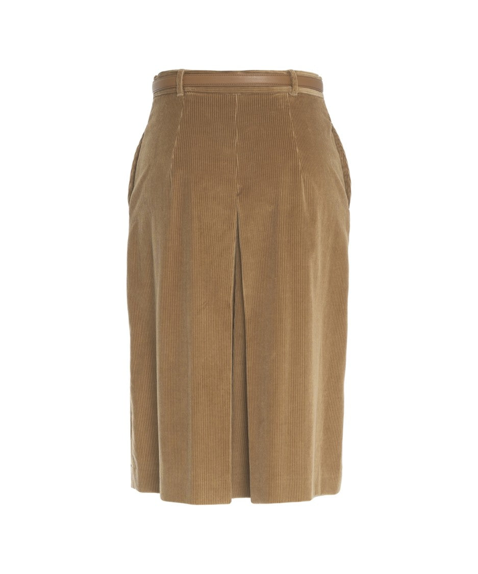 Max Mara Corduroy Midi Culotte Skirt With Vertical Ribbed Texture