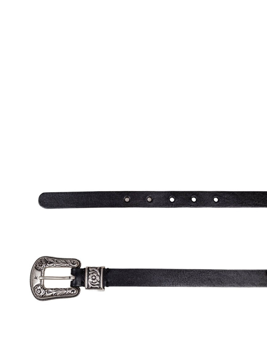 Golden Goose Vintage Effect Washed Leather Belt Color Black