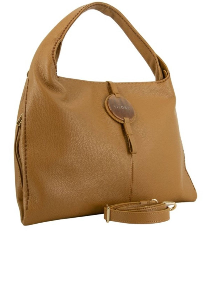 Visona` California Medium Pebbled Leather Shoulder Bag