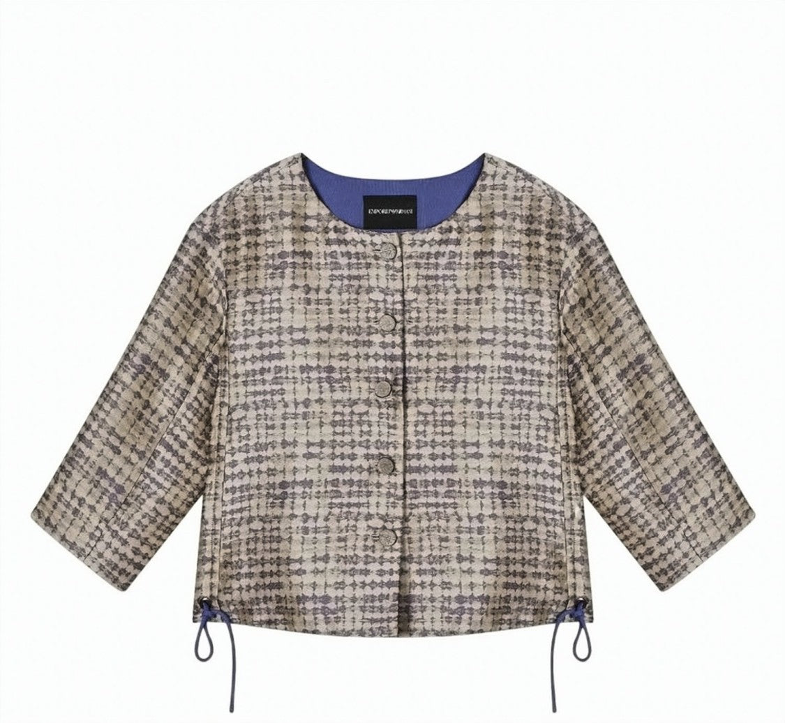 Emporio Armani Jacquard Geometric Pattern Boxy Fit Jacket