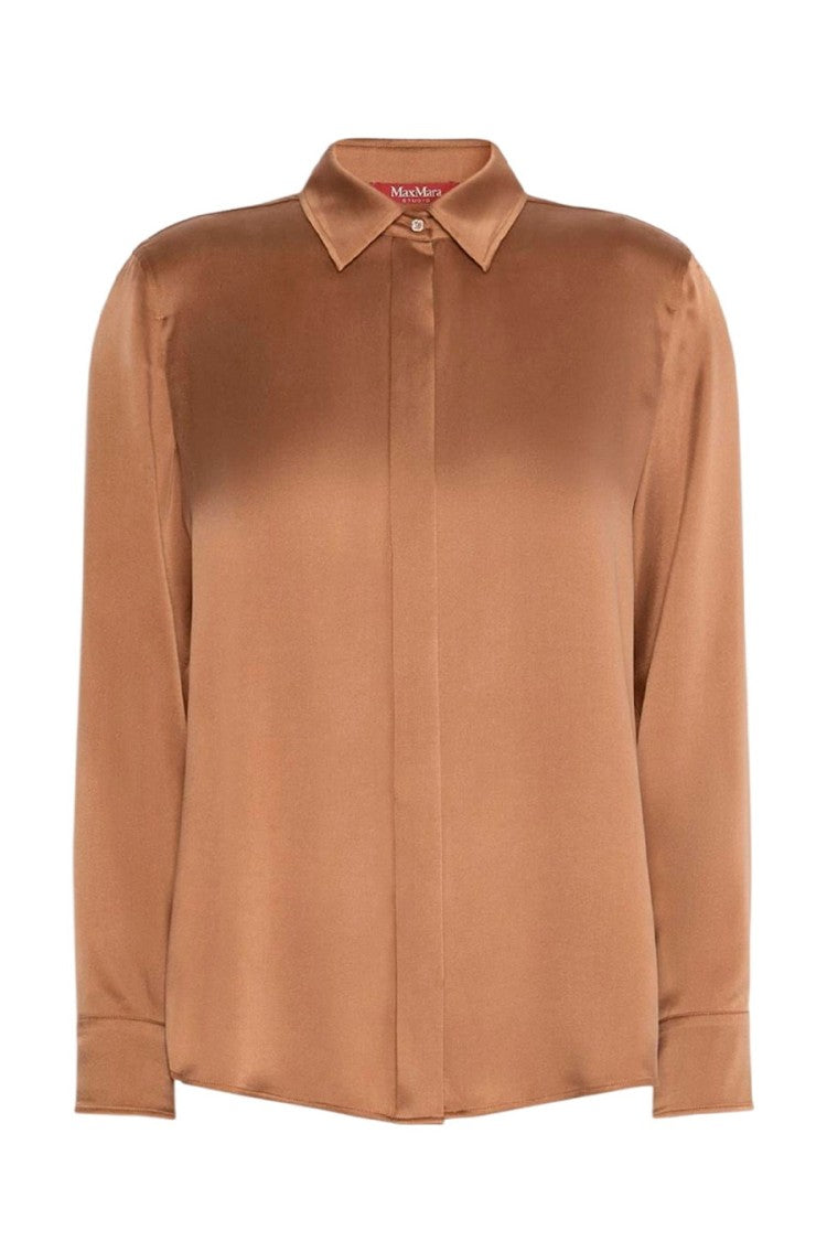 Max Mara Camel Mstxero Satin Silk-Blend Shirt