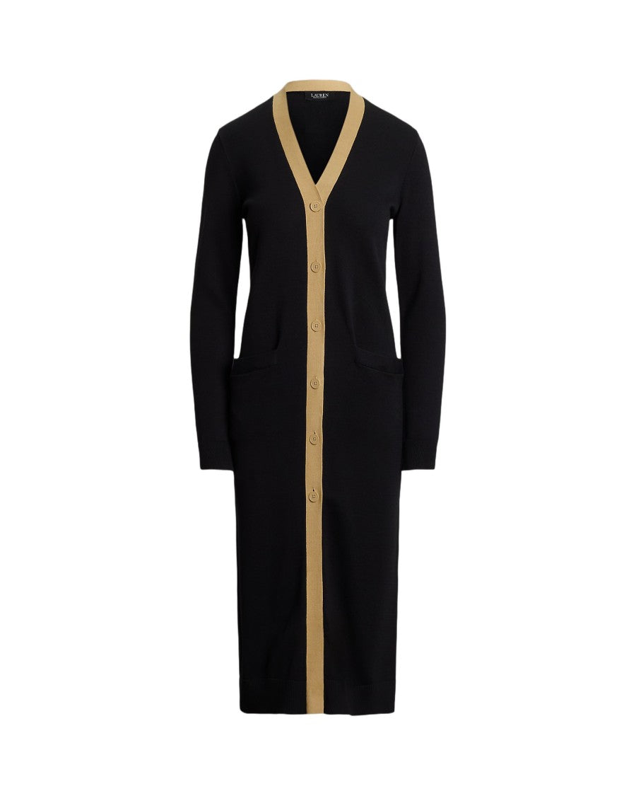 Lauren Ralph Lauren Long Sleeve Cardigan With Birch Tan Trim