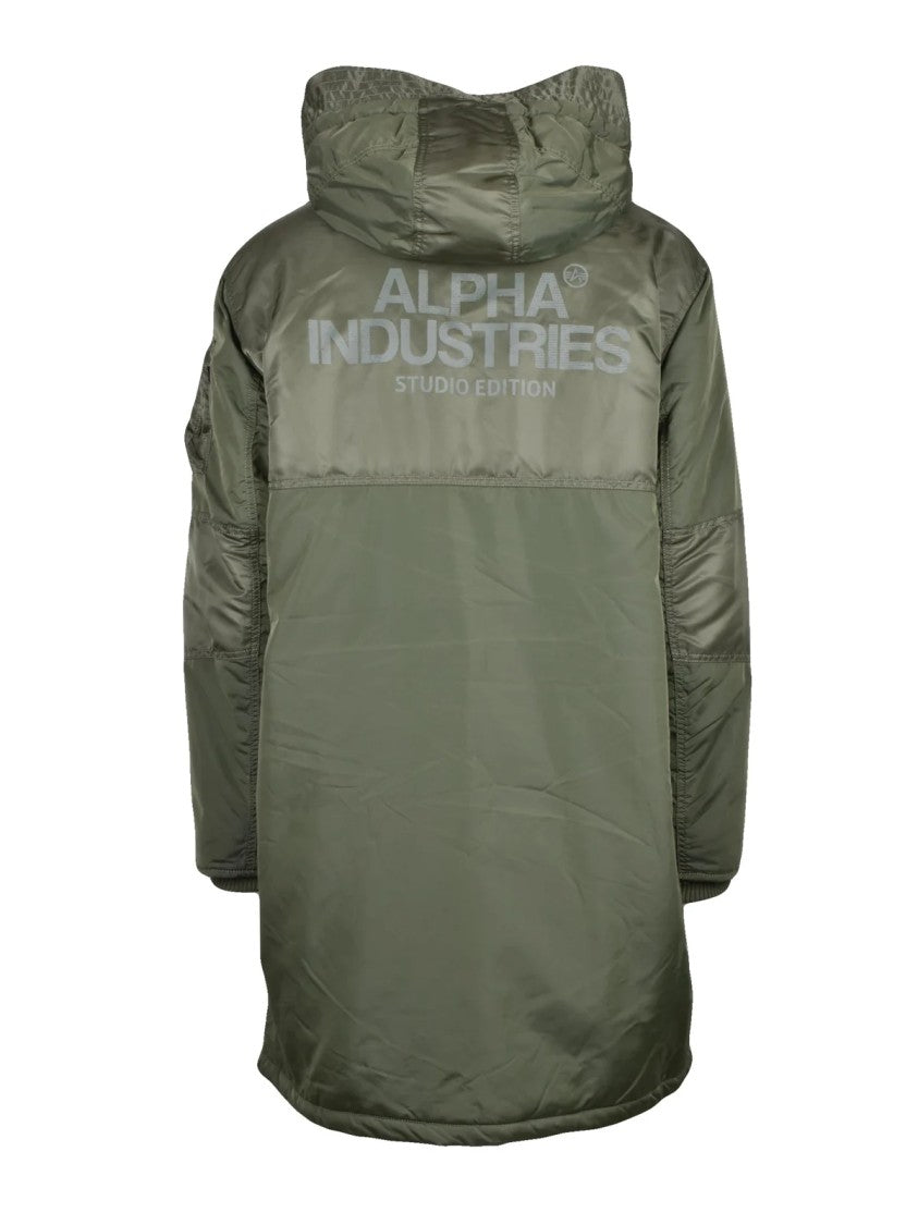 Alpha Industries Long Nylon Parka With Padded Exterior And Fleece Lining