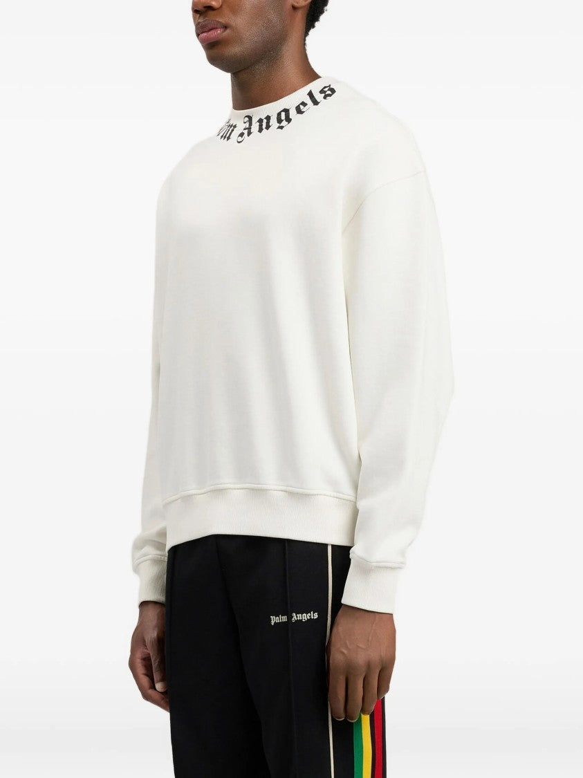 Palm Angels White Neck Logo Regular Cotton Sweatshirt