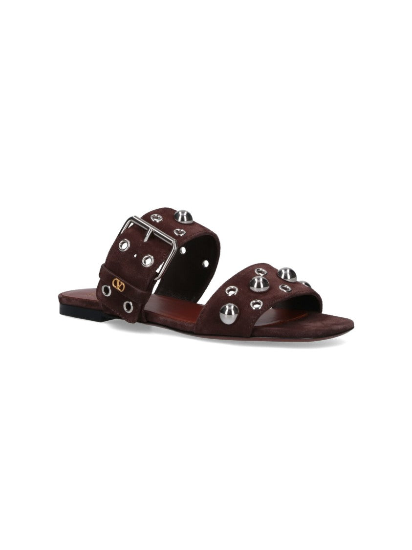 Valentino Garavani "Nellcôte" Studded Sandals – Brown