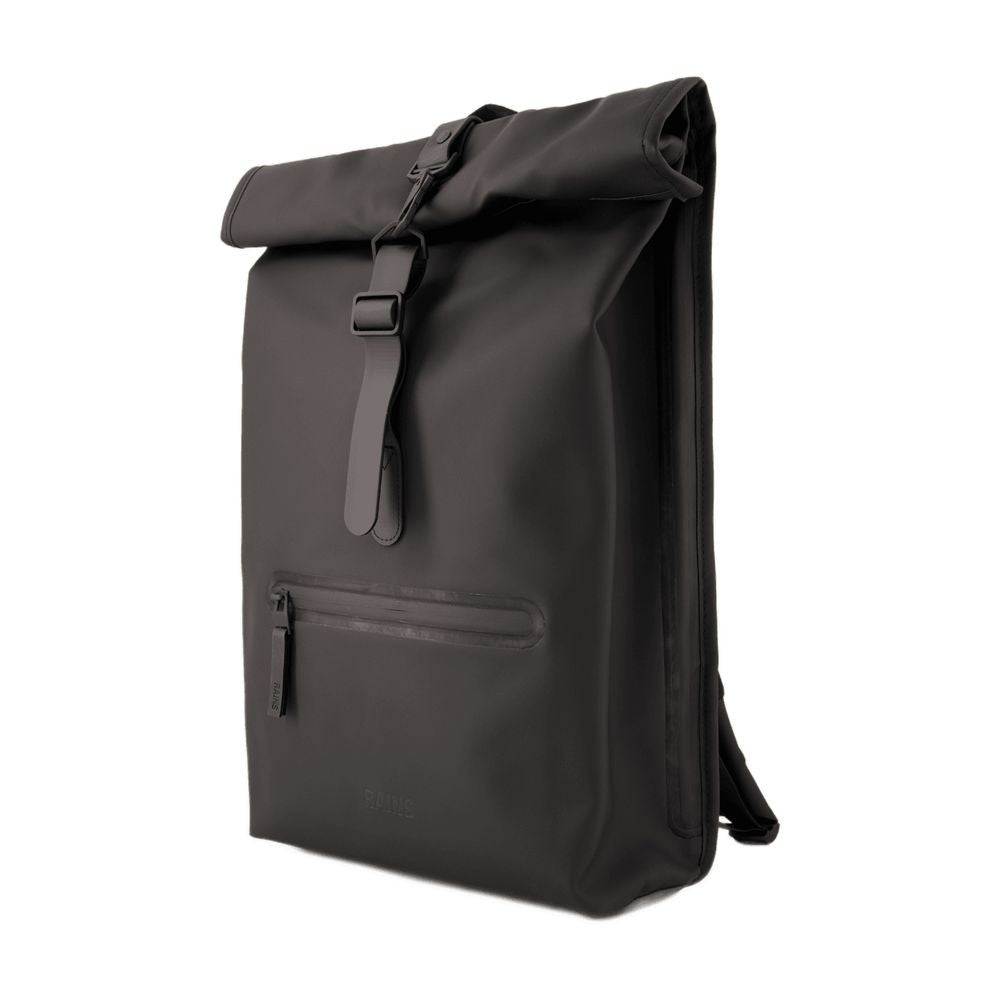 Rains Minimalist Black Rolltop Rucksack With Adjustable Straps