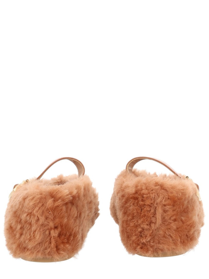 Ferragamo Brown Love Ornament Shearling Flats