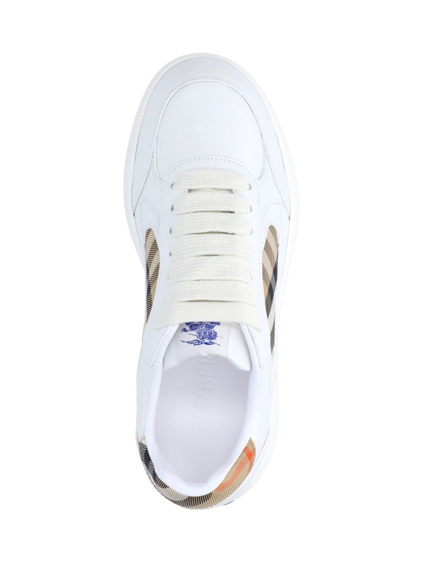 Burberry Rounded Toe Lace-Up Sneakers With Check Detail