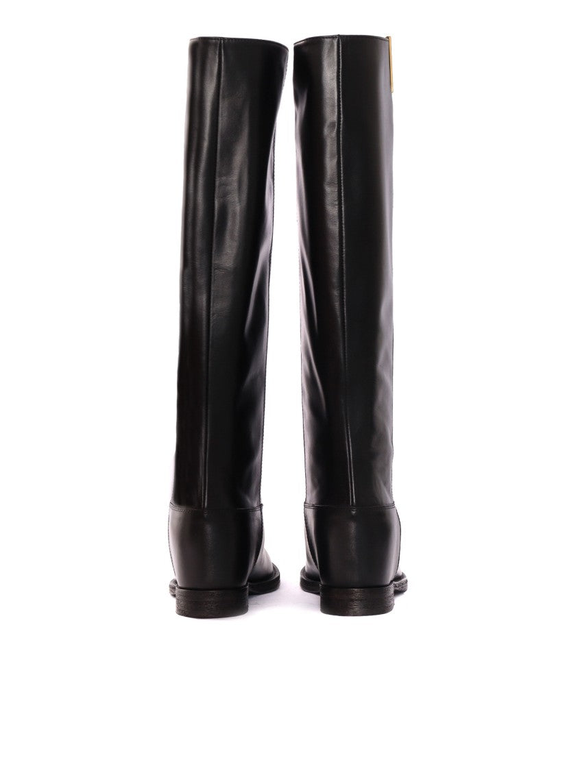Via Roma 15 Black Tall Flat Leather Boots