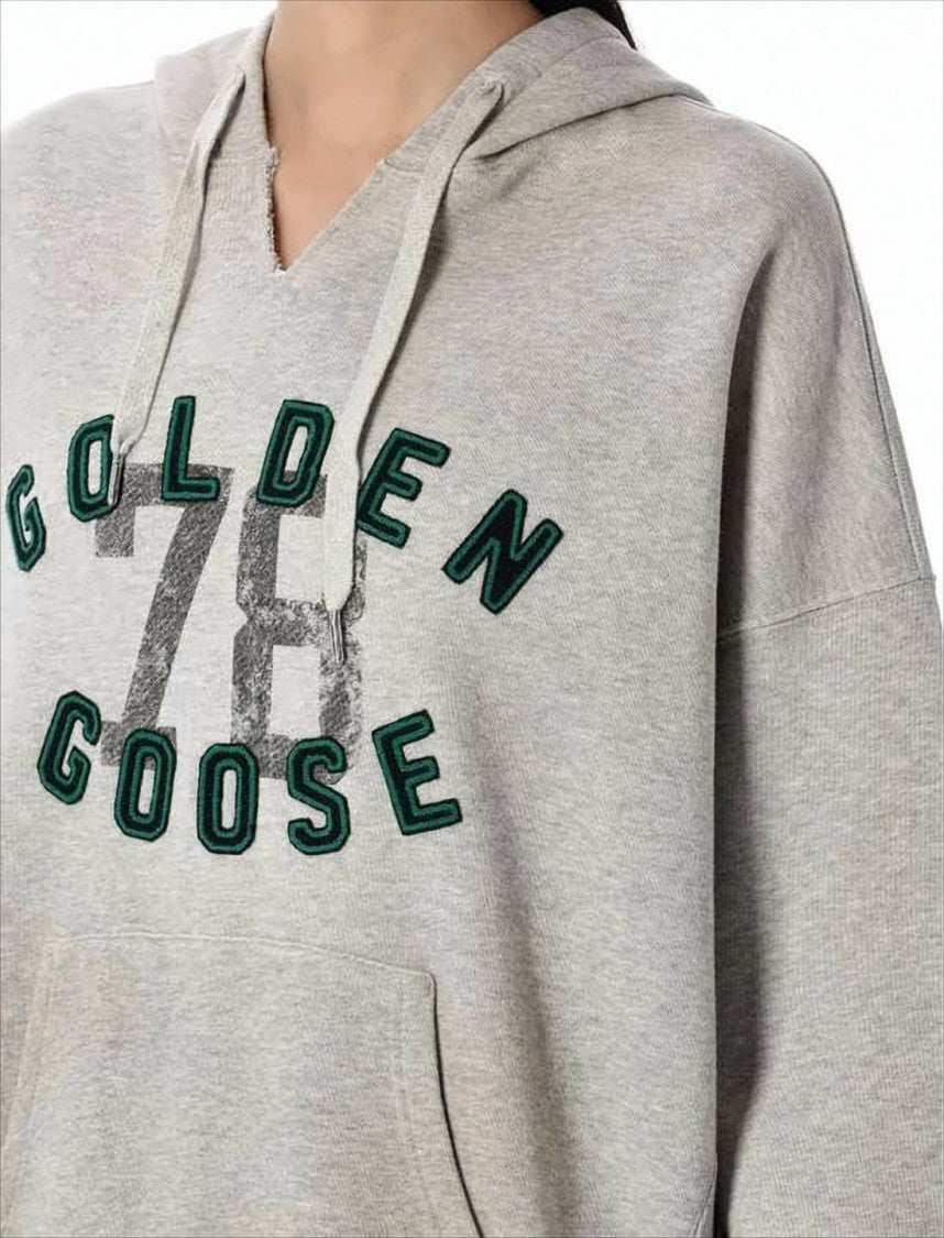 Golden Goose Relaxed Fit Grey Hoodie With Embroidered Details