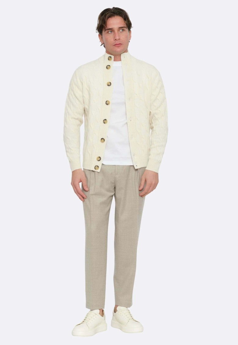 Paolo Fiorillo Capri Textured Cable Knit Cardigan With High Collar