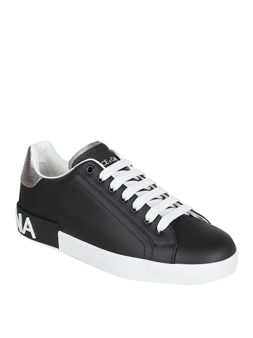 Dolce & Gabbana Low-Top Black Leather Sneakers With Contrasting Accents
