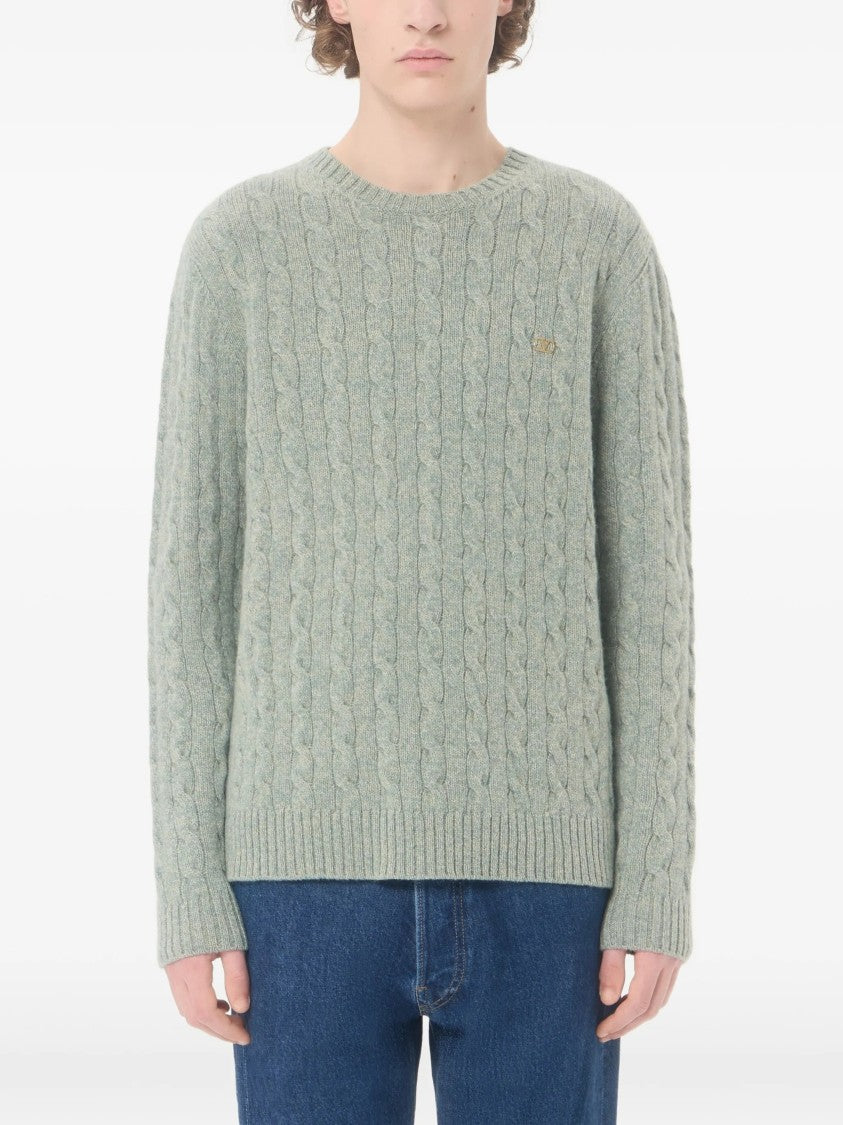 Valentino Cable Knit Wool Sweater With Classic Crew Neckline